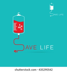 logotype blood donation, help the sick and needy. dropper with a drop of blood, on  blue background Vector illustration