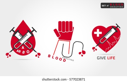 logotype blood donation, help the sick and needy. dropper with a drop of blood, Vector illustration