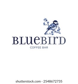 Logotype bluebird. Coffee bar logo. Isolated. Vector