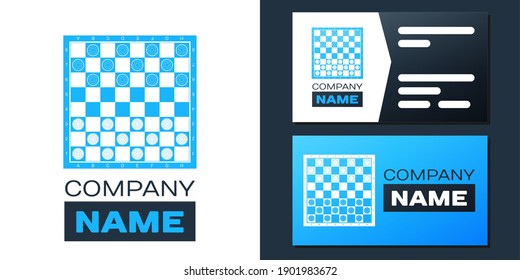 Logotype Board game of checkers icon isolated on white background. Ancient Intellectual board game. Chess board. White and black chips. Logo design template element. Vector.