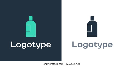 Logotype Bottle of shampoo icon isolated on white background. Logo design template element. Vector Illustration