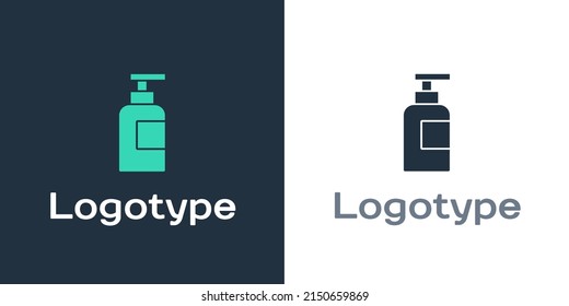 Logotype Bottle of shampoo icon isolated on white background. Logo design template element. Vector