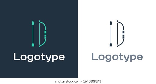 Blootipo Bow y flecha en el icono de quiver aislado en fondo blanco. Elemento de plantilla de diseño del logotipo.  Ilustración vectorial