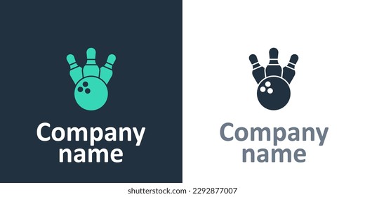 Logotype Bowling pin and ball icon isolated on white background. Sport equipment. Logo design template element. Vector