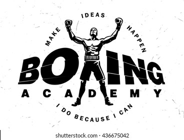 Logotype boxing academy with motivating phrase