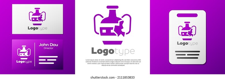 Logotype Broken ancient amphorae icon isolated on white background. Logo design template element. Vector