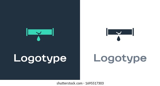 Logotype Broken metal pipe with leaking water icon isolated on white background. Logo design template element. Vector Illustration