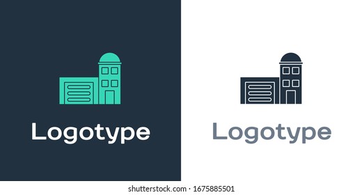 Logotipo Construcción de un icono de la estación de fuego aislado en fondo blanco. Edificio del departamento de bomberos. Elemento de plantilla de diseño del logotipo.  Ilustración vectorial