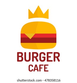 Logotype burger cafe, vector icon, logo, mark, symbol design illustration on white background. Can be used for business fast food restaurant.