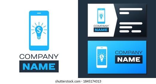 Logotype Business light bulb with dollar on smartphone screen icon isolated on white background. User touch screen. Logo design template element. Vector.