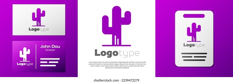 Logotype Cactus icon isolated on white background. Logo design template element. Vector