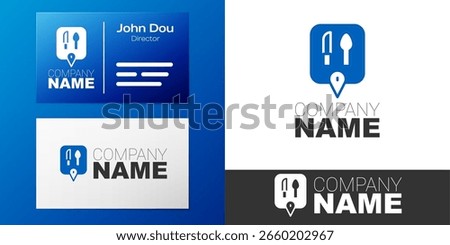 Logotype Cafe and restaurant location icon isolated on white background. Knife and spoon eatery sign inside pinpoint. Logo design template element. Vector.