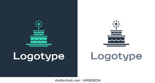 Logotype Cake with burning candles icon isolated on white background. Happy Birthday. Logo design template element. Vector Illustration