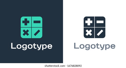 Logotype Calculator icon isolated on white background. Accounting symbol. Business calculations mathematics education and finance. Logo design template element. Vector Illustration