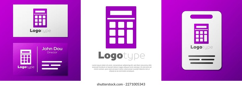 Logotype Calculator icon isolated on white background. Accounting symbol. Business calculations mathematics education and finance. Logo design template element. Vector Illustration