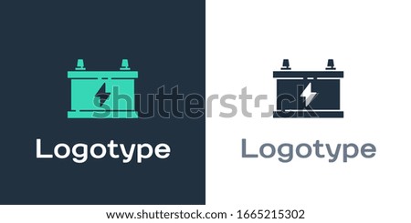 Logotype Car battery icon isolated on white background. Accumulator battery energy power and electricity accumulator battery. Logo design template element. Vector Illustration