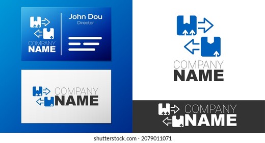 Cuadro de cartón de logotipo con icono de símbolo de tráfico aislado en fondo blanco. Caja, paquete, signo de paquete. Entrega, transporte y envío. Elemento de plantilla de diseño de logotipo. Vector