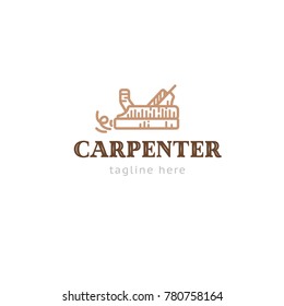 Logotype carpenter, logo vector for school, shops, carving, manufacturing of wood material, art, sale, on request