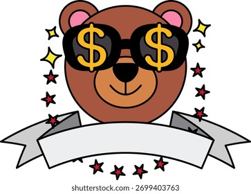 Logotipo de un oso de dibujos animados con gafas de sol de dólar 