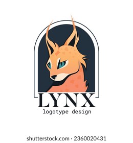 Logotype with a cartoon style lynx portrait