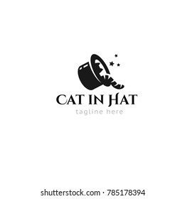 Logotype cat in hat, logo vector for magician, circus, magic
