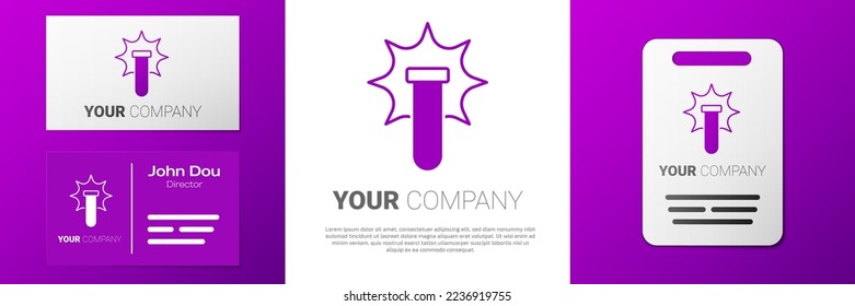 Logotype Chemical experiment, explosion in the flask icon isolated on white background. Chemical explosion in a test tube. Logo design template element. Vector