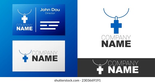 Logotype Christian cross on chain icon isolated on white background. Church cross. Logo design template element. Vector