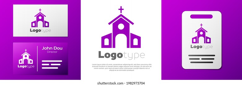 Logotype Church building icon isolated on white background. Christian Church. Religion of church. Logo design template element. Vector