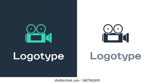 Logotype Cinema camera icon isolated on white background. Video camera. Movie sign. Film projector. Logo design template element. Vector Illustration