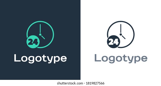 Logotype Clock 24 hours icon isolated on white background. All day cyclic icon. 24 hours service symbol. Logo design template element. Vector Illustration