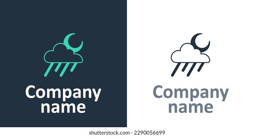 Logotype Cloud with rain and moon icon isolated on white background. Rain cloud precipitation with rain drops. Logo design template element. Vector