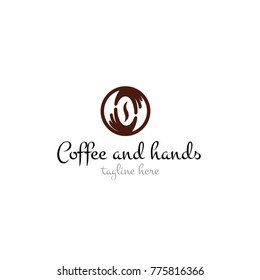 Logotype coffee and hands , logo vector shop, store products, cafe, bar