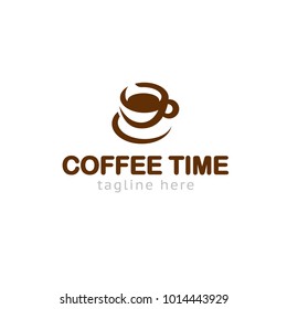 Logotype coffee time, logo vector drinks, cup for shop, store, bar, pub