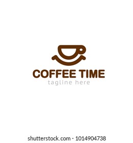 Logotype coffee time, logo vector cup smile for bar, restaurant, shop, store