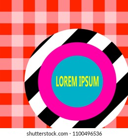 Logotype company on red square retro background. Vintage logo style, red square, retro pattern. Table, cooking, cotton, kitchen logo. Retro red logotype. Fashion kitchen table logo. Happy, fun  logo.