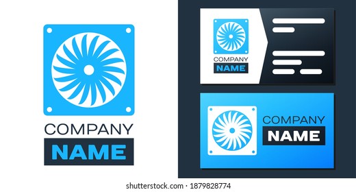 Logotype Computer cooler icon isolated on white background. PC hardware fan. Logo design template element. Vector.
