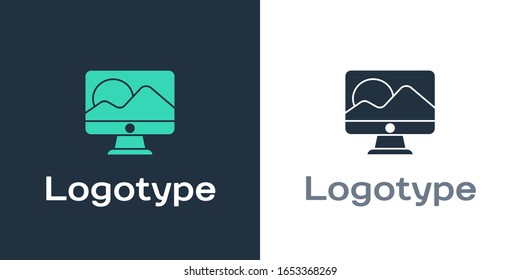 Logotype Computer monitor screen icon isolated on white background. Electronic device. Front view. Logo design template element. Vector Illustration
