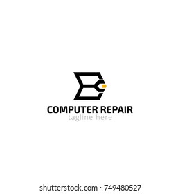 Logotype computer repair  for computer cleaning, help, shop, store. Logo vector illustration