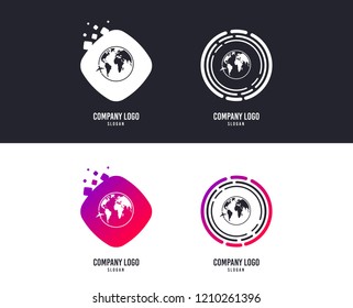 Logotype concept. Airplane sign icon. Travel trip round the world symbol. Logo design. Colorful buttons with icons. Vector