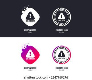 Logotype concept. Attention caution sign icon. Exclamation mark. Hazard warning symbol. Logo design. Colorful buttons with icons. Vector