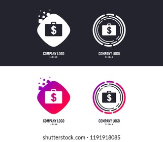 Logotype concept. Case with Dollars USD sign icon. Briefcase button. Logo design. Colorful buttons with icons. Vector