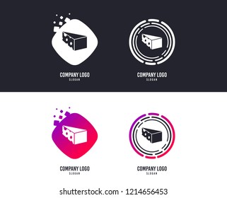 Logotype concept. Cheese sign icon. Slice of cheese symbol. Triangle cheese with holes. Logo design. Colorful buttons with icons. Vector