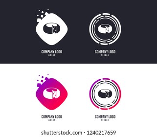 Logotype concept. Cheese wheel sign icon. Sliced cheese symbol. Round cheese with holes. Logo design. Colorful buttons with icons. Vector