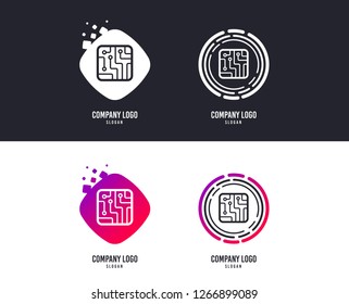 Logotype concept. Circuit board sign icon. Technology scheme square symbol. Logo design. Colorful buttons with icons. Vector