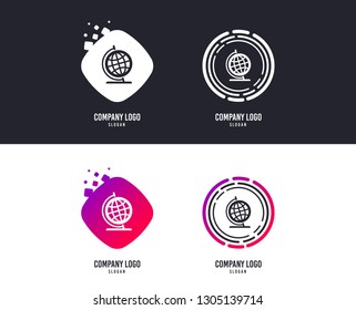 Logotype concept. Globe sign icon. Geography symbol. Globe on stand for studying. Logo design. Colorful buttons with icons. Vector