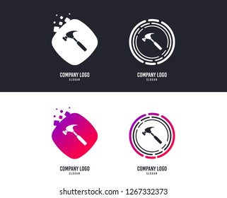 Logotype concept. Hammer sign icon. Repair service symbol. Logo design. Colorful buttons with icons. Vector