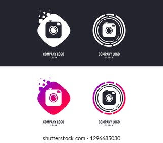 Logotype concept. Hipster photo camera sign icon. Retro camera symbol. Logo design. Colorful buttons with icons. Vector