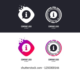 Logotype concept. Information sign icon. Info speech bubble symbol. Logo design. Colorful buttons with icons. Vector
