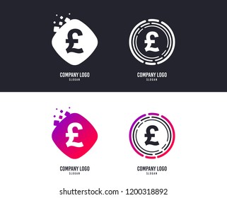 Logotype concept. Pound sign icon. GBP currency symbol. Money label. Logo design. Colorful buttons with icons. Vector