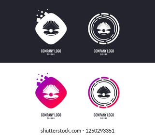 Logotype concept. Sea shell with pearl sign icon. Conch symbol. Travel icon. Logo design. Colorful buttons with icons. Vector